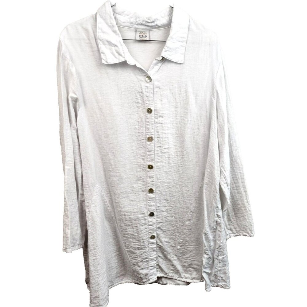 Etlois Womens Lagenlook Tunic Top Medium White Button‎ Up Coastal Grandma Casual